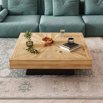 Modern Square Coffee Table with Wooden Top Black & Natural-Richsoul-Coffee Tables,Furniture,Living Room Furniture